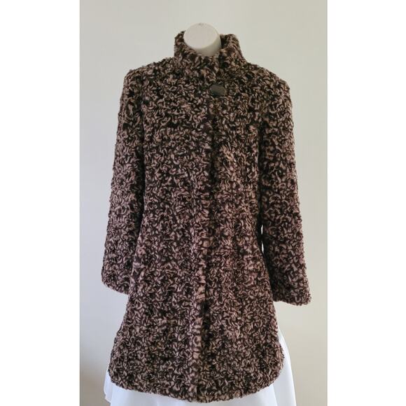 PAMELA MCCOY Collection Brown Curley Lamb Faux Fur Coat-New w/Tag-Sz Small - Picture 1 of 11